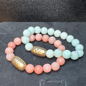 Elegant Gold and Coral Beaded Bracelet Set